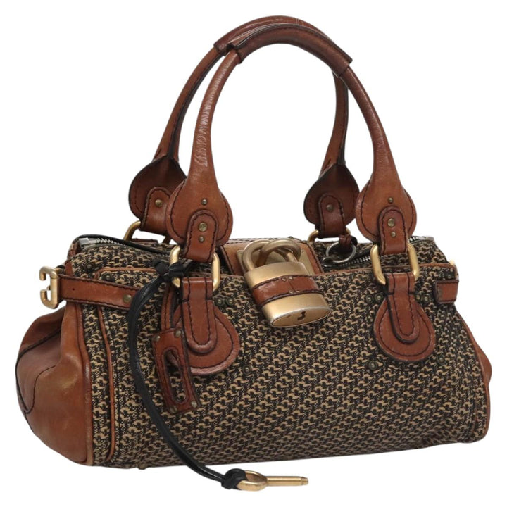 Chloe Paddington Hand Bag Leather Tweed Brown 113776