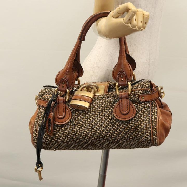 Chloe Paddington Hand Bag Leather Tweed Brown 113776