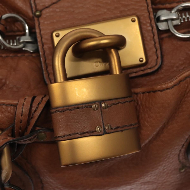 Chloe Paddington Hand Bag Leather Brown Gold Silver 113924
