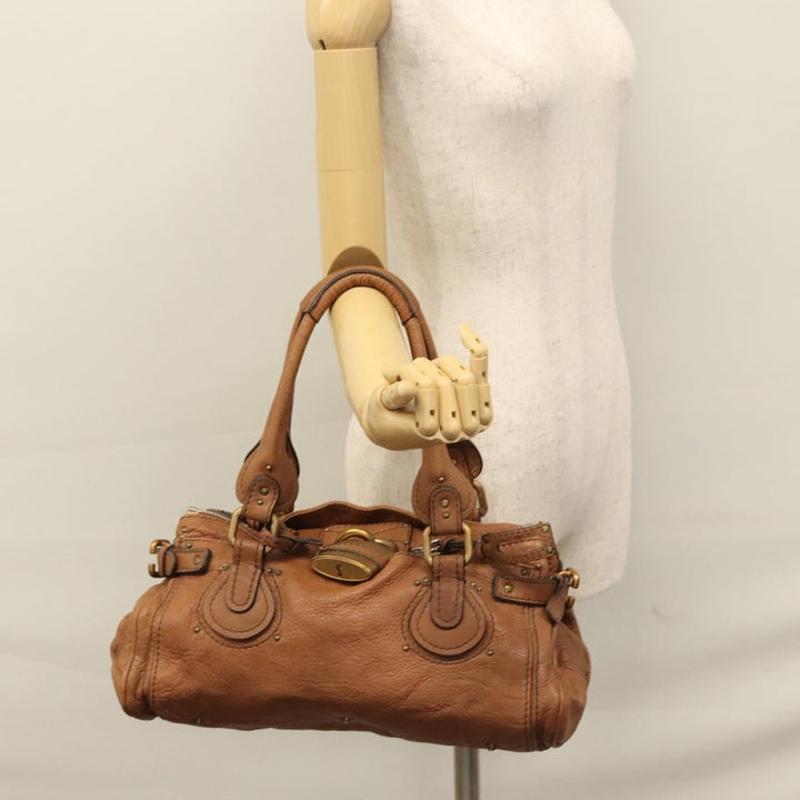 Chloe Paddington Hand Bag Leather Brown Gold Silver 113924