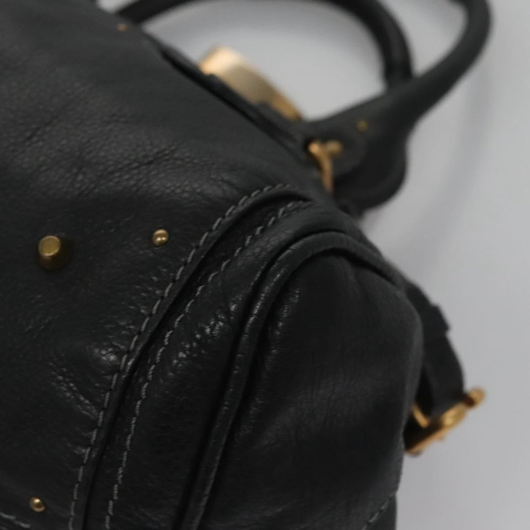 Chloe Paddington Hand Bag Leather Black Gold Silver 114055