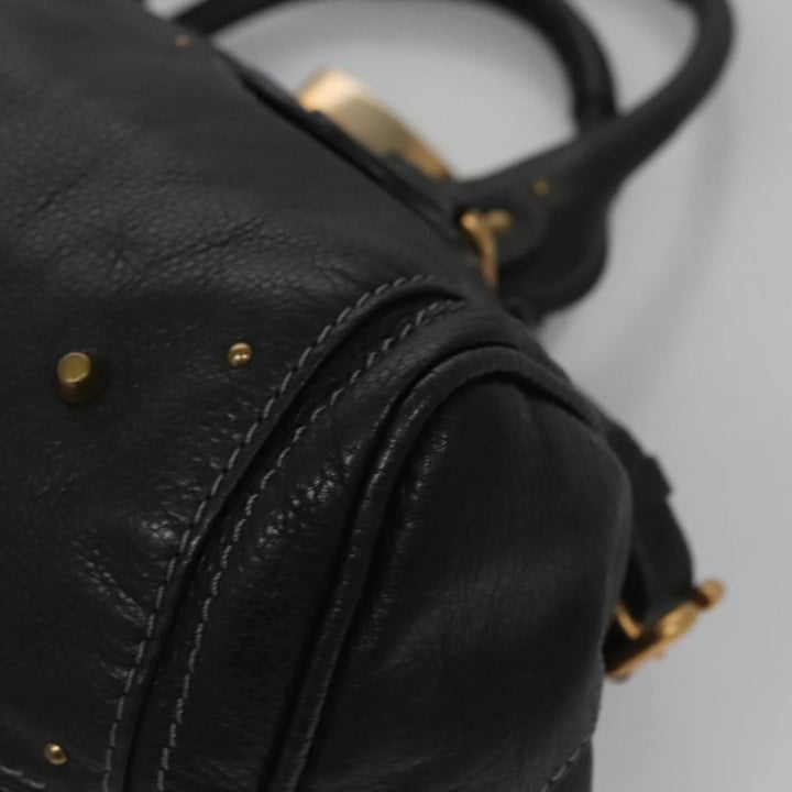 Chloe Paddington Hand Bag Leather Black Gold Silver 114055