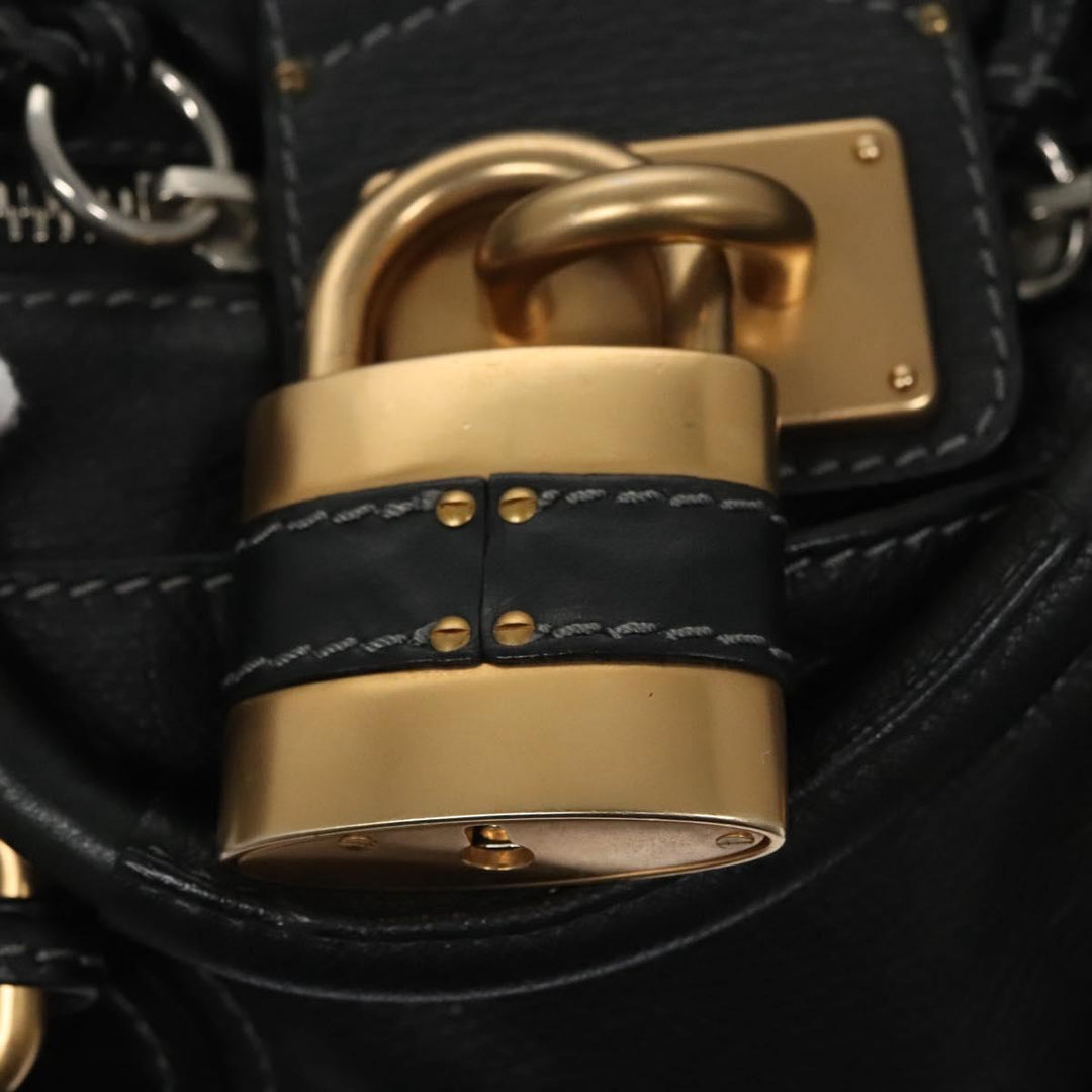 Chloe Paddington Hand Bag Leather Black Gold Silver 114055