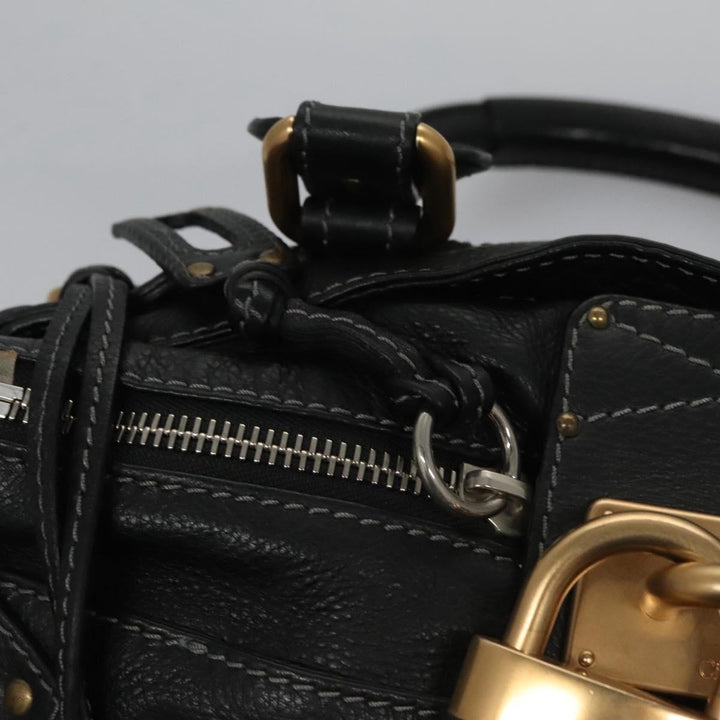 Chloe Paddington Hand Bag Leather Black Gold Silver 114055