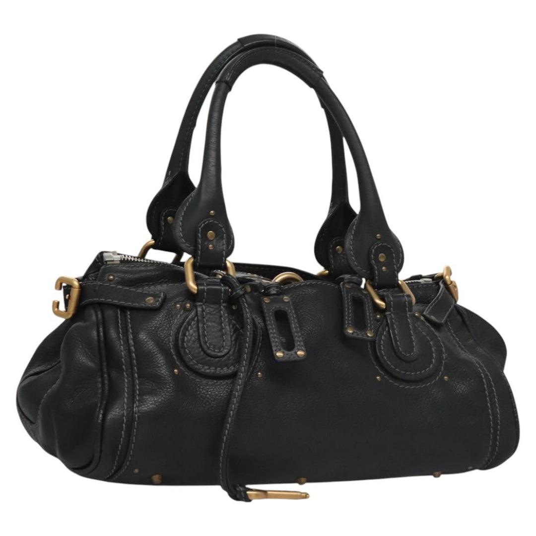 Chloe Paddington Hand Bag Leather Black Gold Silver 114055