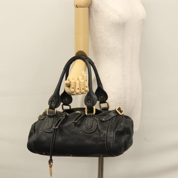 Chloe Paddington Hand Bag Leather Black Gold Silver 114055