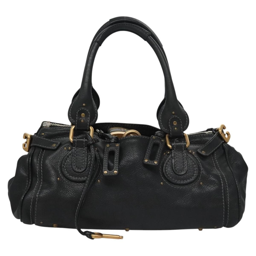 Chloe Paddington Hand Bag Leather Black Gold Silver 114055