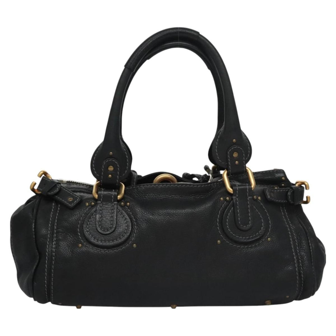 Chloe Paddington Hand Bag Leather Black Gold Silver 114055