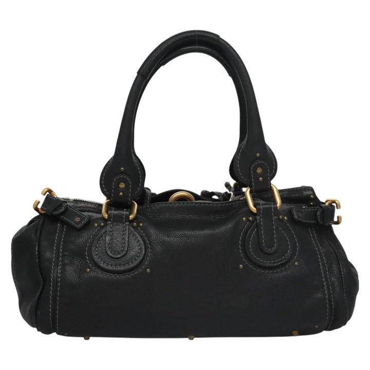 Chloe Paddington Hand Bag Leather Black Gold Silver 114055
