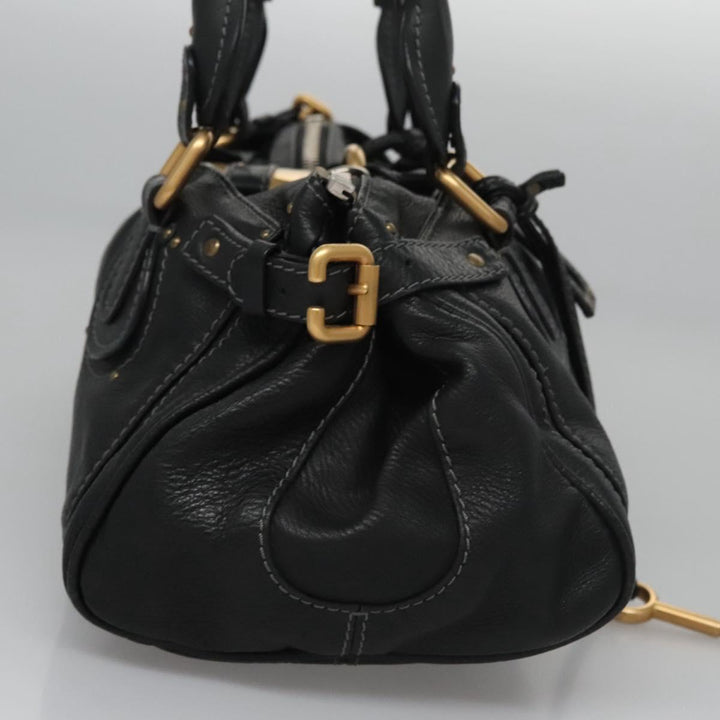 Chloe Paddington Hand Bag Leather Black Gold Silver 114055