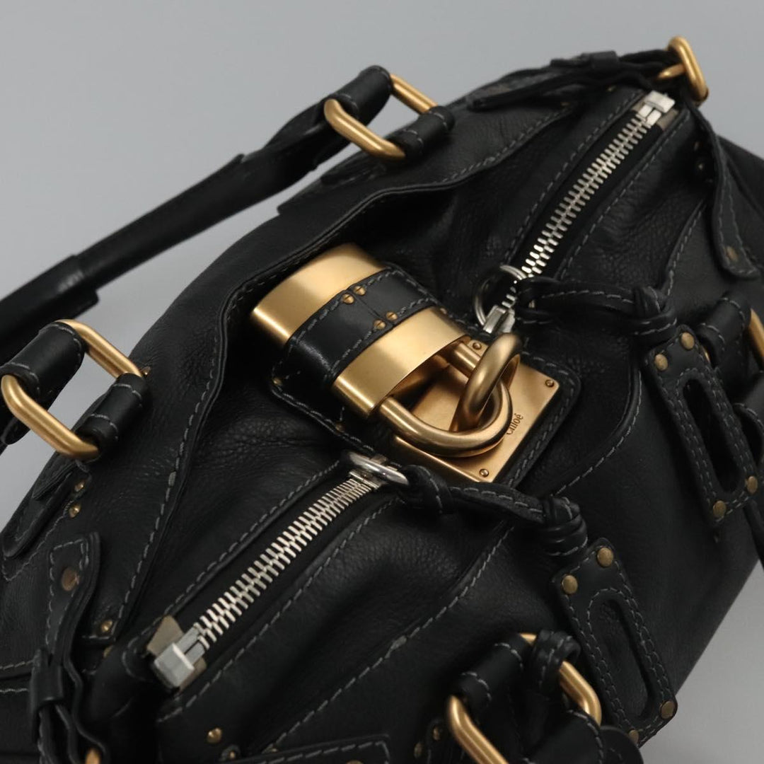 Chloe Paddington Hand Bag Leather Black Gold Silver 114055