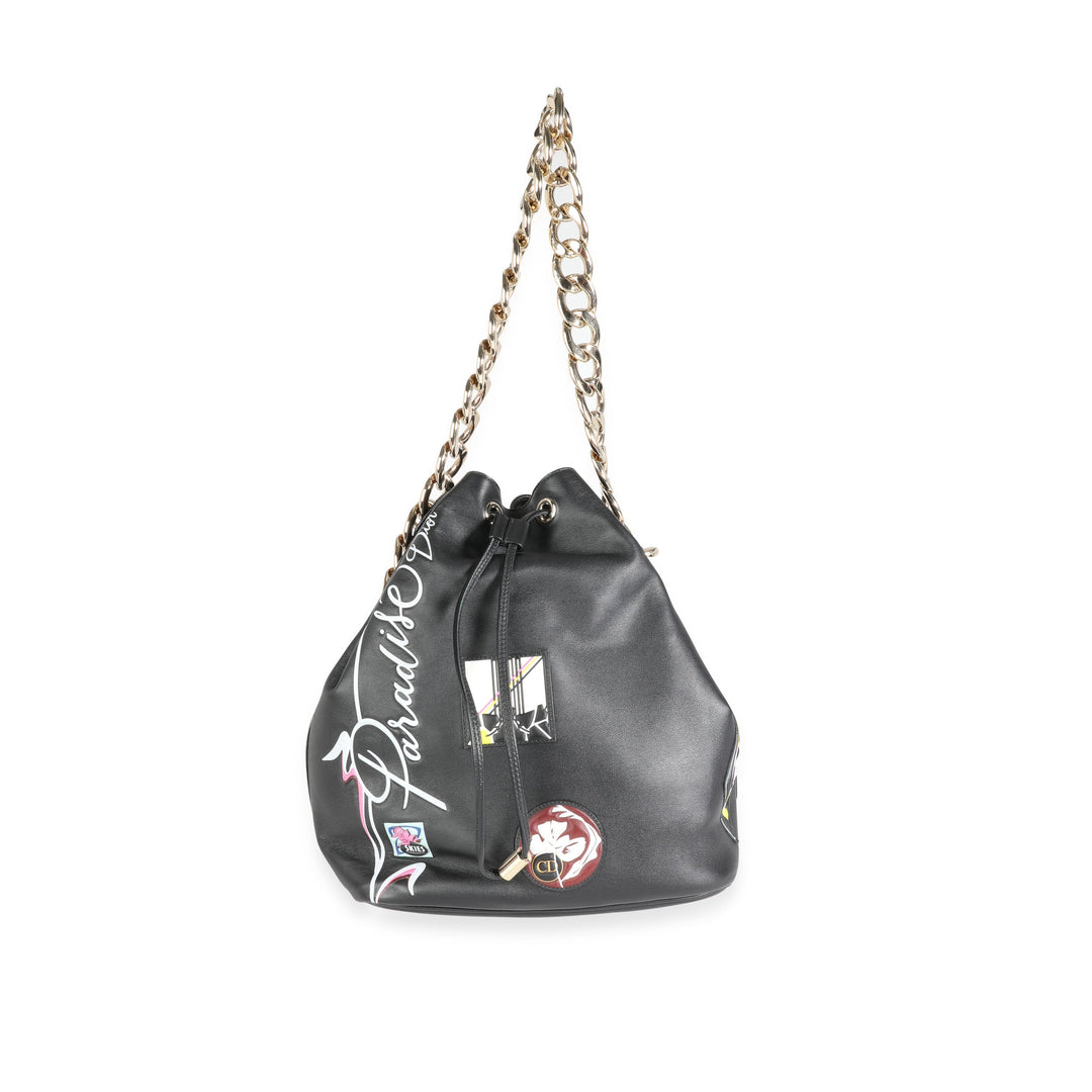 CHRISTIAN Top quality Dior Limited Edition Black Calfskin Paradise Bubble Bag