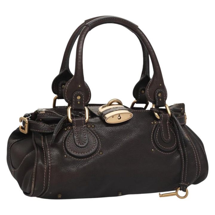 Chloe Paddington Shoulder Bag Leather Brown Gold Silver 114344