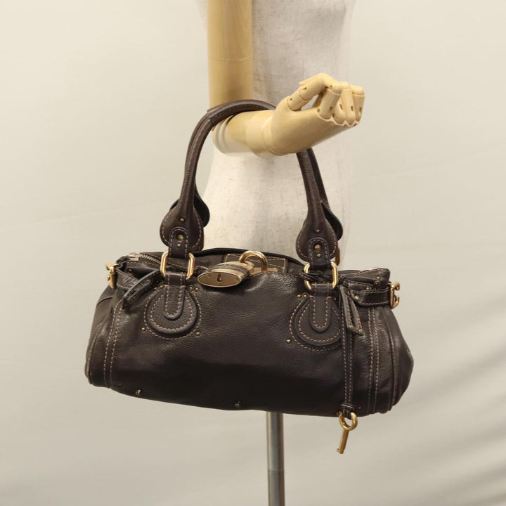 Chloe Paddington Shoulder Bag Leather Brown Gold Silver 114344