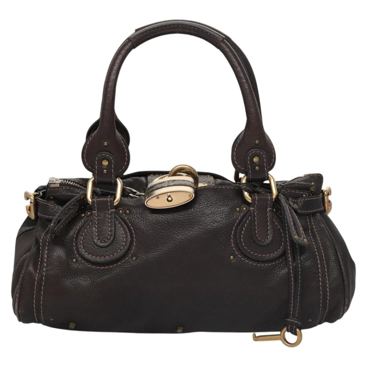 Chloe Paddington Shoulder Bag Leather Brown Gold Silver 114344