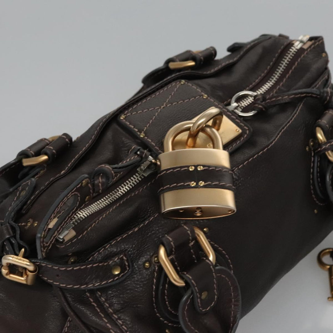 Chloe Paddington Shoulder Bag Leather Brown Gold Silver 114344
