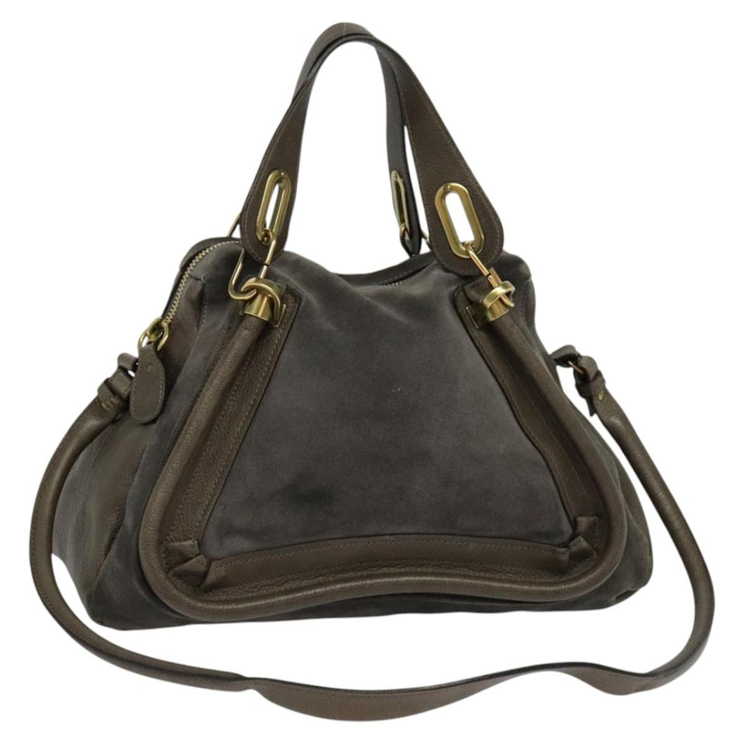 Chloe Paraty Hand Bag Suede Leather 2way Gray 115321
