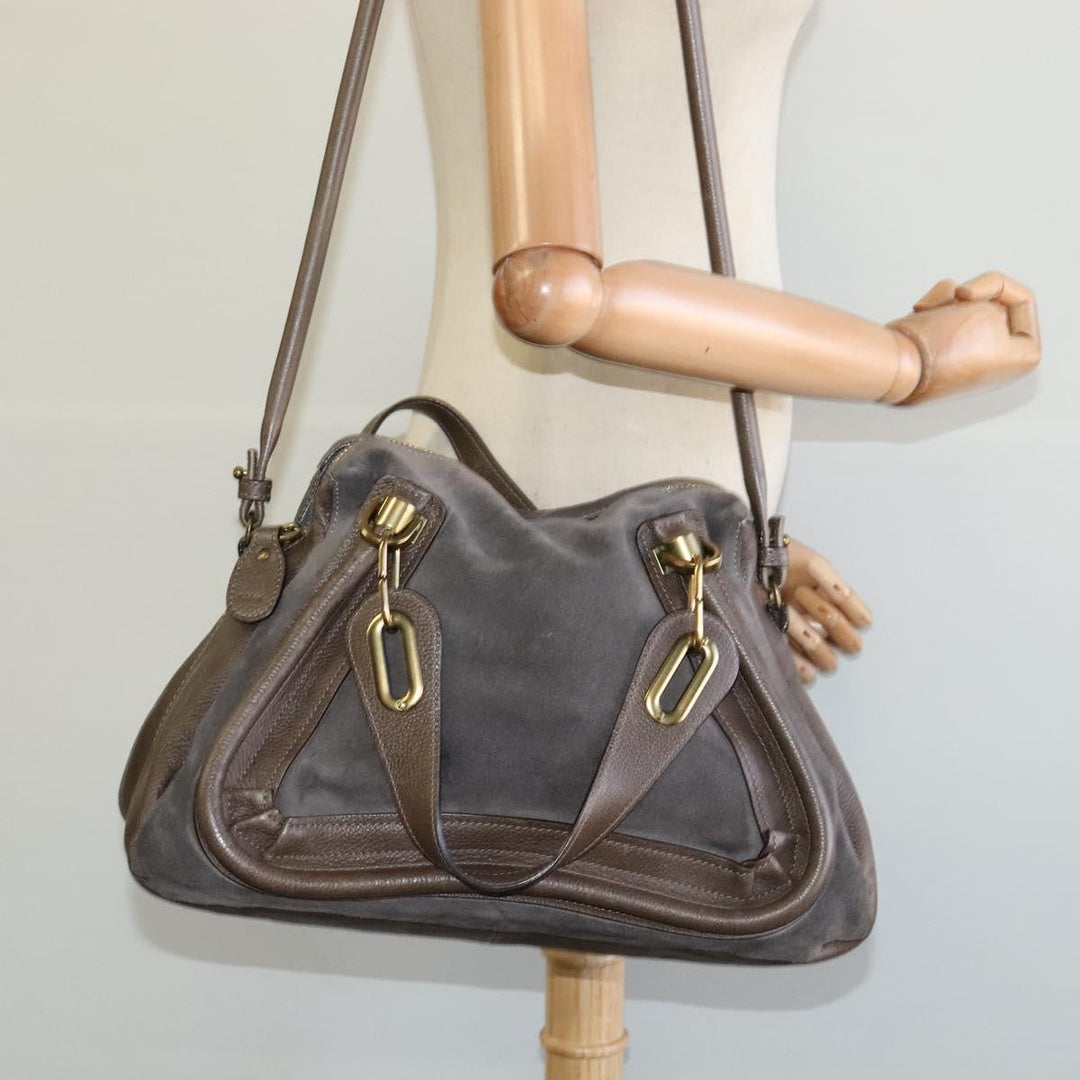 Chloe Paraty Hand Bag Suede Leather 2way Gray 115321