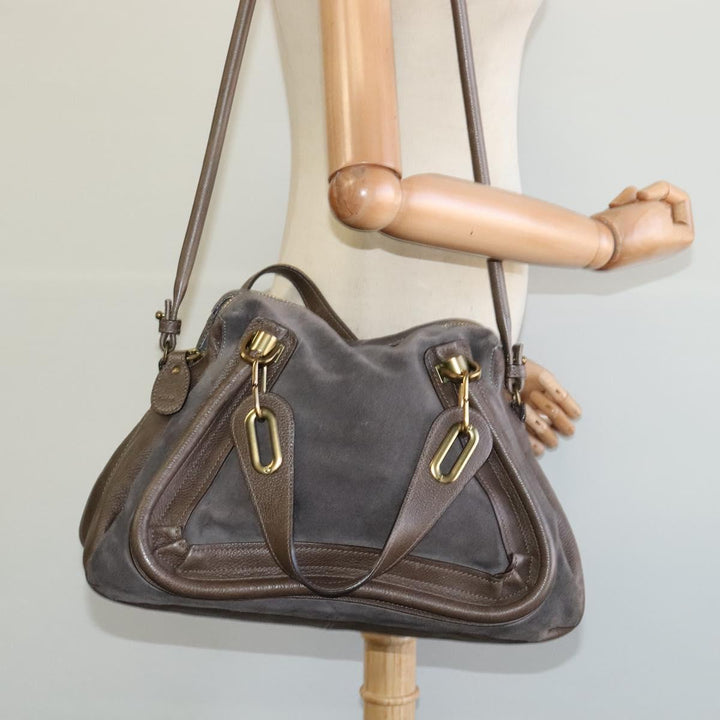 Chloe Paraty Hand Bag Suede Leather 2way Gray 115321