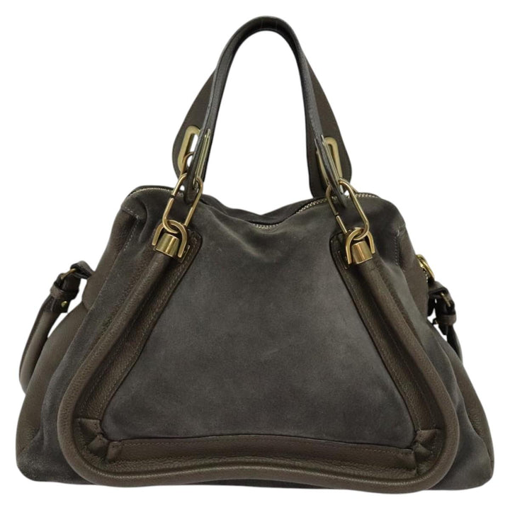 Chloe Paraty Hand Bag Suede Leather 2way Gray 115321