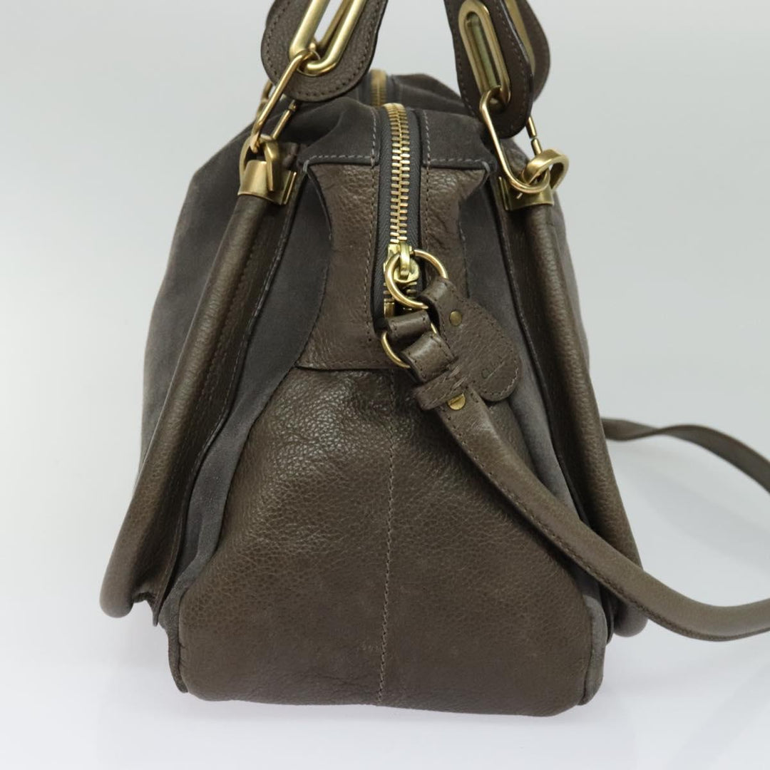 Chloe Paraty Hand Bag Suede Leather 2way Gray 115321