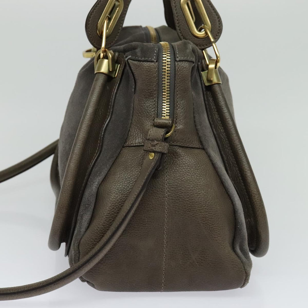 Chloe Paraty Hand Bag Suede Leather 2way Gray 115321