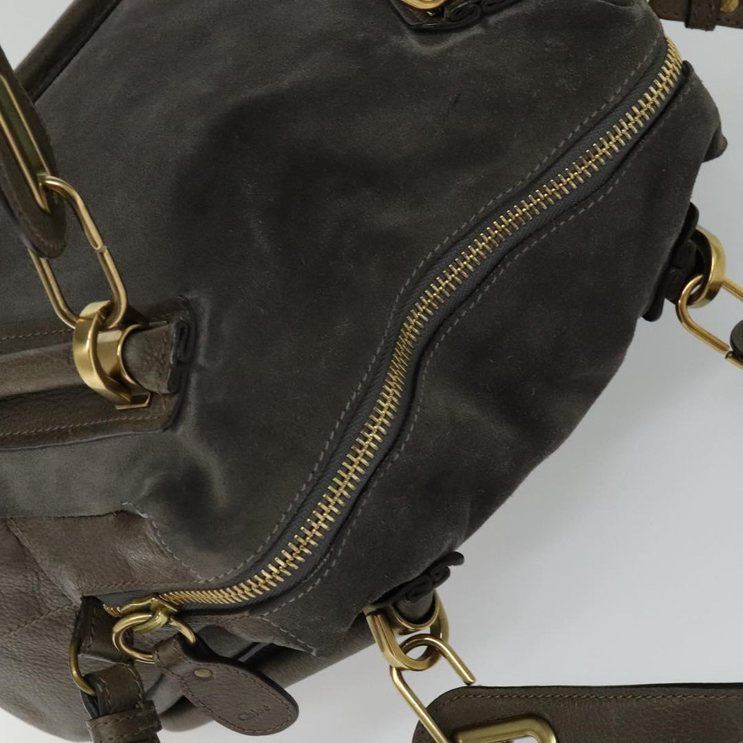 Chloe Paraty Hand Bag Suede Leather 2way Gray 115321