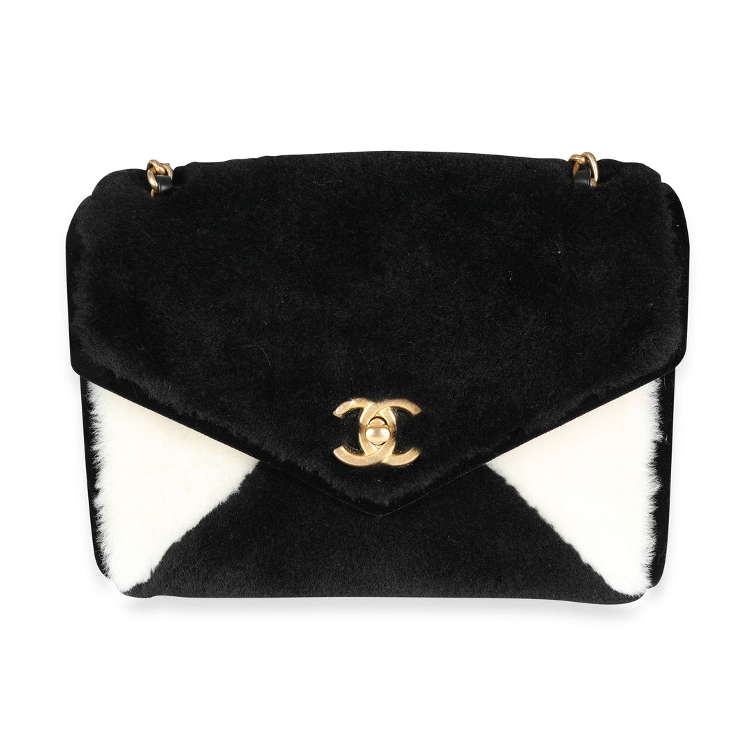 Chanel Black & White Shearling Small Single New Bag