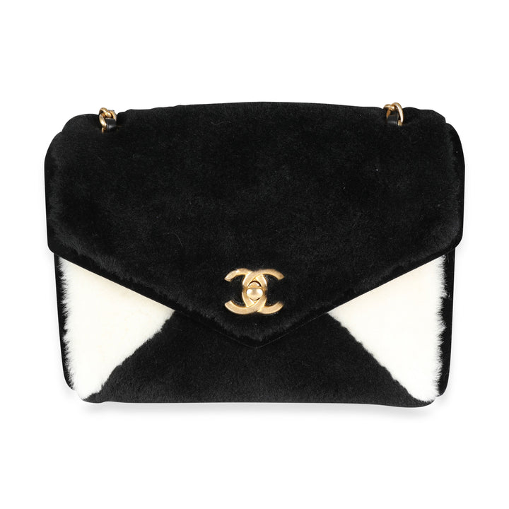 Chanel Black & White Shearling Small Single New Bag