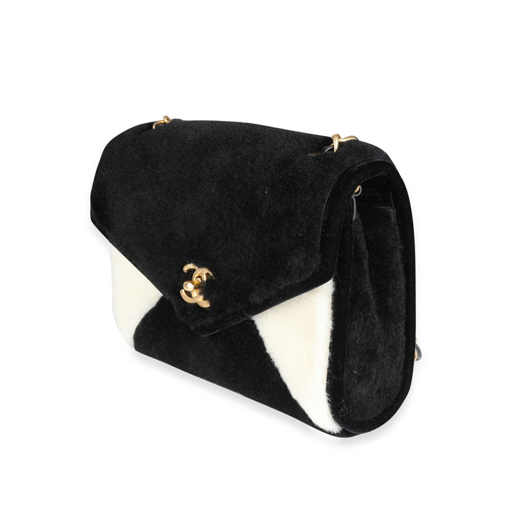 Chanel Black & White Shearling Small Single New Bag