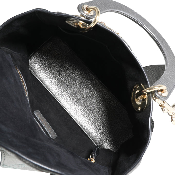 CHRISTIAN Top quality Dior Metallic Silver Supple Cannage Leather Medium Lady Top quality Dior Tote