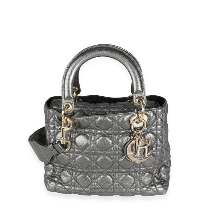 CHRISTIAN Top quality Dior Metallic Silver Supple Cannage Leather Medium Lady Top quality Dior Tote