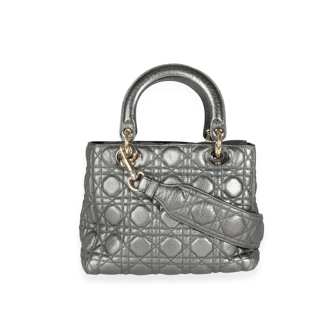 CHRISTIAN Top quality Dior Metallic Silver Supple Cannage Leather Medium Lady Top quality Dior Tote