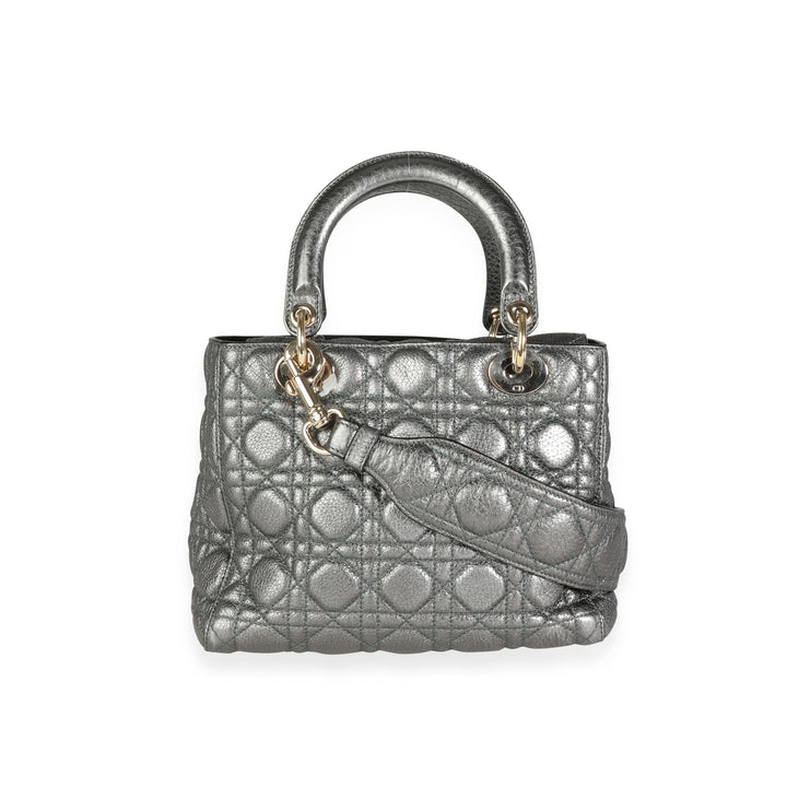 CHRISTIAN Top quality Dior Metallic Silver Supple Cannage Leather Medium Lady Top quality Dior Tote