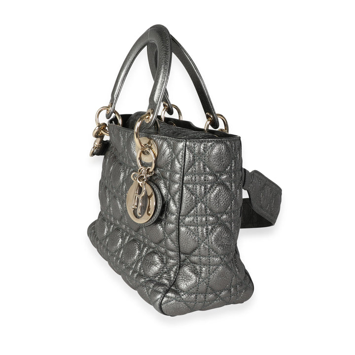 CHRISTIAN Top quality Dior Metallic Silver Supple Cannage Leather Medium Lady Top quality Dior Tote