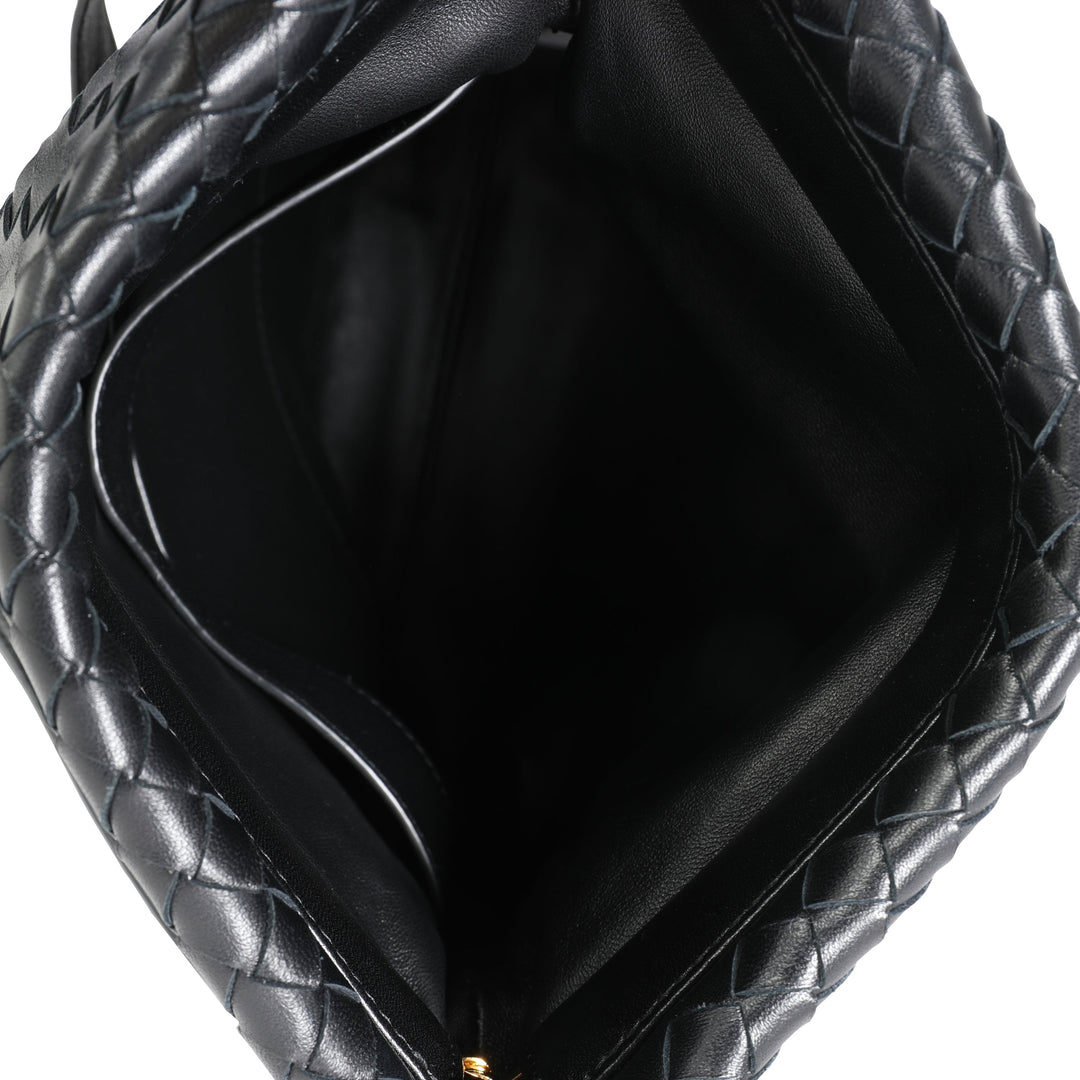 Bottega veneta Black Intrecciato Leather Fold Crossbody Bag