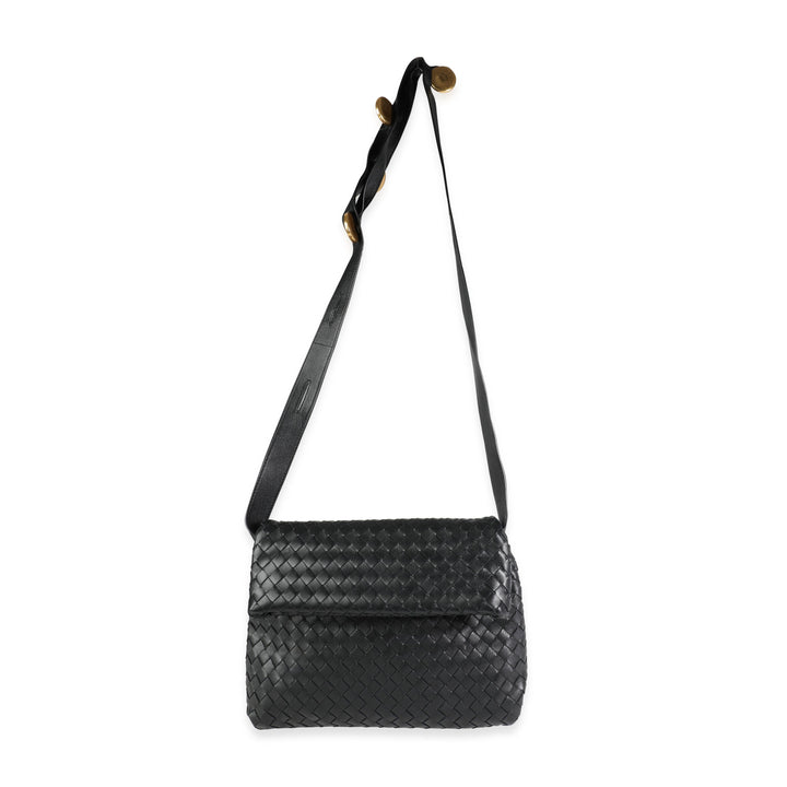 Bottega veneta Black Intrecciato Leather Fold Crossbody Bag