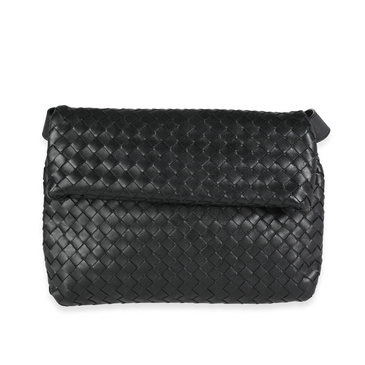 Bottega veneta Black Intrecciato Leather Fold Crossbody Bag