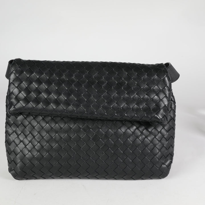 Bottega veneta Black Intrecciato Leather Fold Crossbody Bag