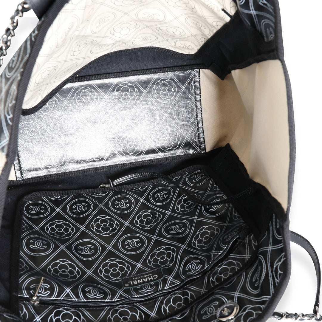 Chanel Black and Beige Coated Canvas and Leather Camellia & CC Print Shopper Tot