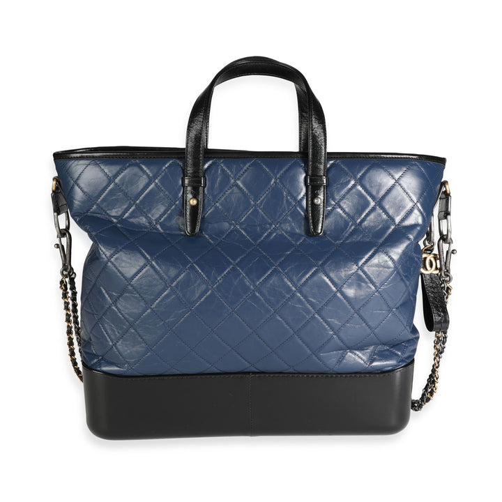 Chanel Black & Blue Quilted Calfskin Large Gabrielle Shopping Tote
