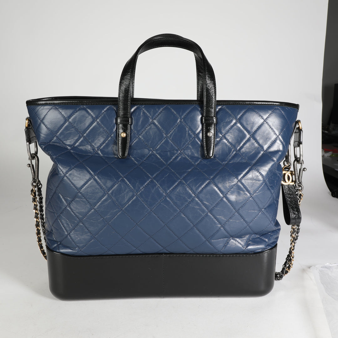 Chanel Black & Blue Quilted Calfskin Large Gabrielle Shopping Tote