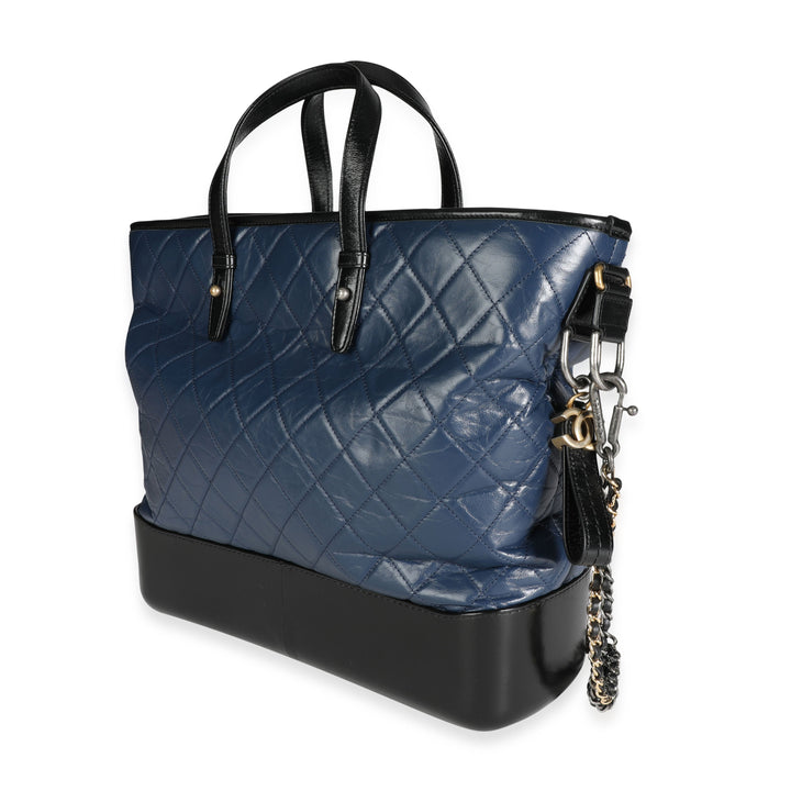 Chanel Black & Blue Quilted Calfskin Large Gabrielle Shopping Tote