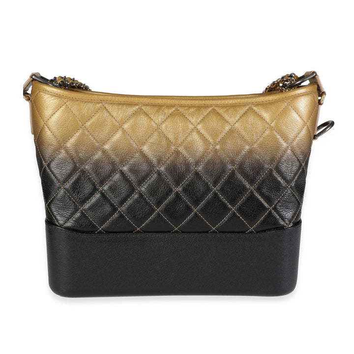 Chanel Black & Gold Ombre Quilted Goatskin Medium Gabrielle Hobo