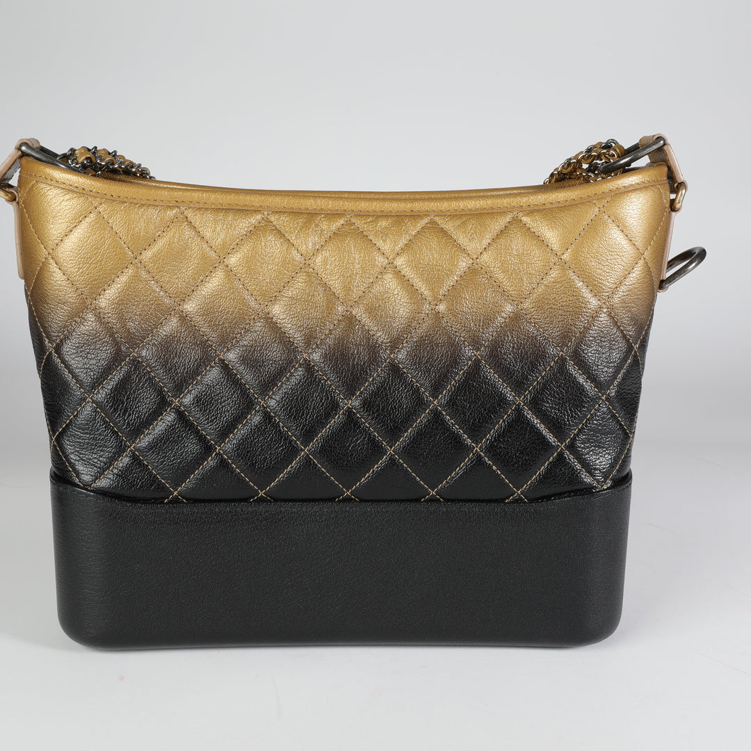 Chanel Black & Gold Ombre Quilted Goatskin Medium Gabrielle Hobo