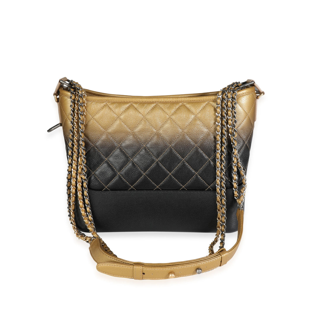 Chanel Black & Gold Ombre Quilted Goatskin Medium Gabrielle Hobo