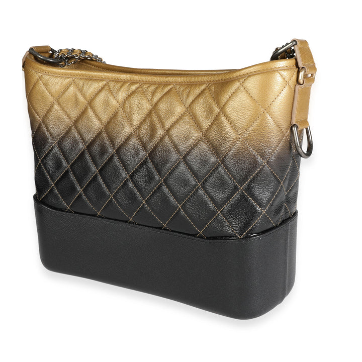 Chanel Black & Gold Ombre Quilted Goatskin Medium Gabrielle Hobo