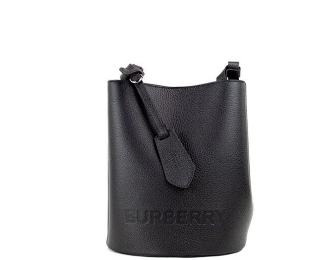 Burberry Black Pebbled Leather Bucket Crossbody Handbag