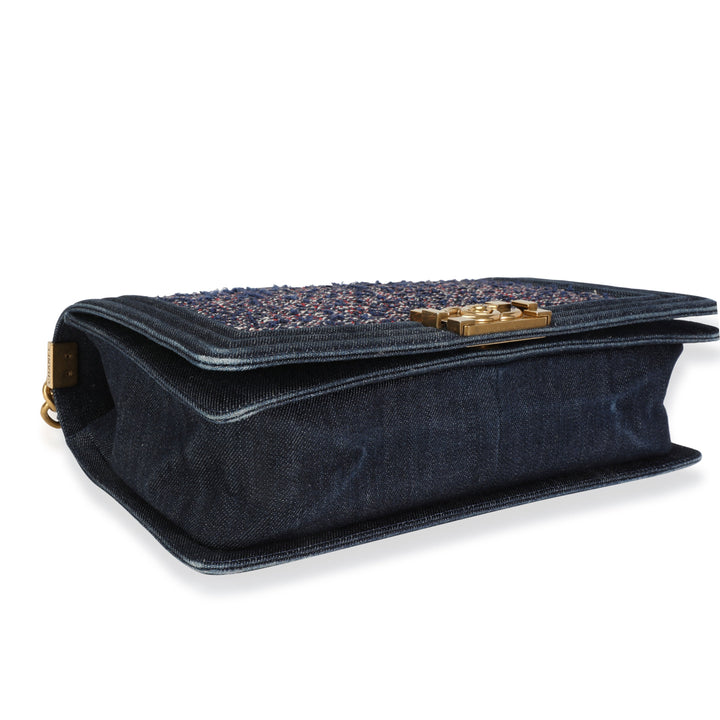 Chanel Blue Denim & Multicolor Boucle New Medium Boy Bag