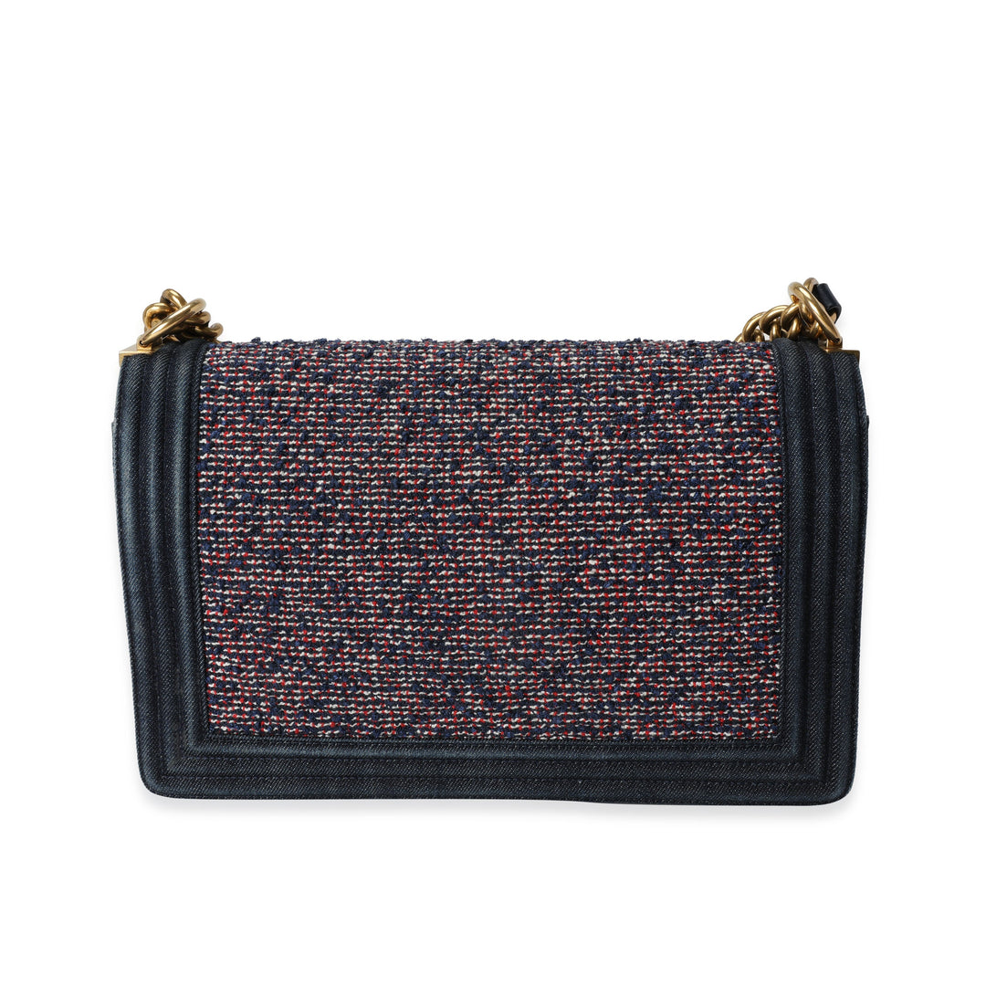 Chanel Blue Denim & Multicolor Boucle New Medium Boy Bag